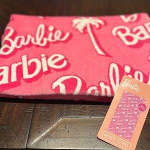 Barbie Signature Logo Palm Tree Pink and White Beach Towel